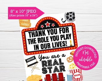 Movie Cinema Appreciation sign, Hollywood inspired, INSTANT download, Teacher and staff appreciation week, Employee thank you, Nurses day