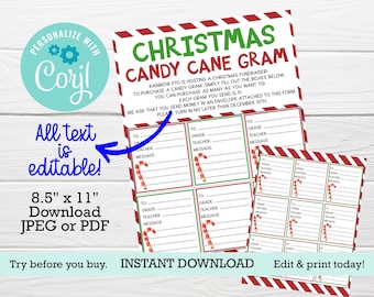 Candy Cane Gram Template Etsy