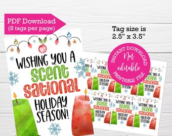 Wishing you a Scensational Holiday season printable tags for candle, Merry and Bright, Christmas gift tag, PTA PTO Teacher Neigbor Nurse