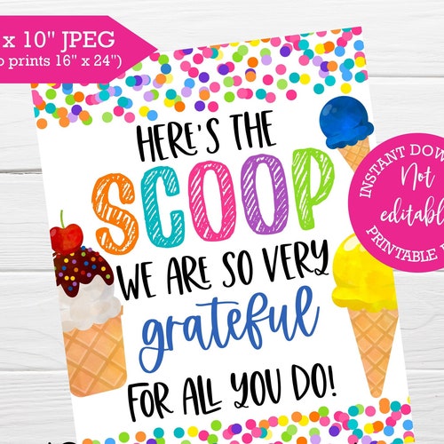 Icecream Employee Appreciation Printablehere's the Scoop Etsy