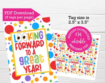 Looking forward to a great year, Printable tags, INSTANT download, Back to school, Welcome back, First day of school, PTA PTO, tag for kids