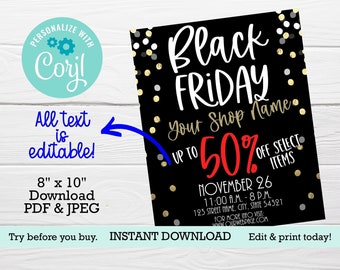 Black friday sale flyer, EDITABLE template, INSTANT download, Boxing day sale, Handout flyer, Try before you buy, PRINTABLE marketing