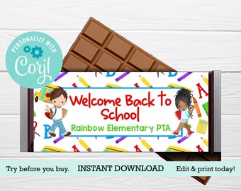 Embalagem de chocolate para volta às aulas, modelo editável (download digital)