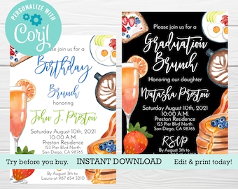 Brunch-editable-Einladung, DIGITAL-Vorlage, EDITIERBARE Einladung, Abschluss-Brunch-Einladung, Mimosen und Brunch-Einladung, Frühstücksparty