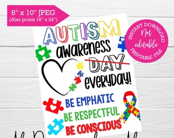 Autism awareness printable sign, autism month, family day health kids INSTANT download, Neurodiversity poster, Therapist Counselor Wall Sign