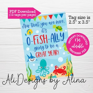 Gouden vis terug naar scool tag, O-fish-ally een geweldig jaar, viscrackers Eerste schooldag tag, Leraar cadeau tag, Cadeau voor studenten Open huis