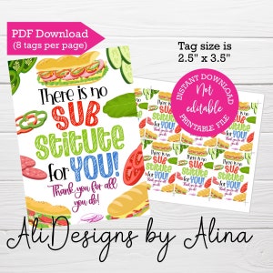 Es gibt keinen Ersatz für Sie, Sub-Sandwich-Tags, Sunshine-Warenkorb, Lehrerwoche, Personalanerkennung, Teamanreize, PTA PTO, Krankenschwester, danke