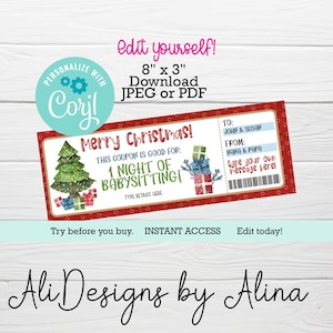 Babysitting Gutschein Vorlage EDITIERBARE Babysitting Gutschein Geschenkidee für neue Eltern, Günstige Geschenk Stocking Stuffer Babysitting Geschenkgutschein