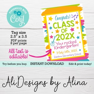 Kids graduation EDITABLE favor tags, Elementary School, Class of 2024, Kindergarten Preschool Graduation, Rock star students, Printable tags