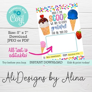 Ecco lo scoop Porta carte regalo gelato, modello EDITABILE, Apprezzamento dell'insegnante, Ritorno a scuola, Apprezzamento del personale, Grazie del dipendente