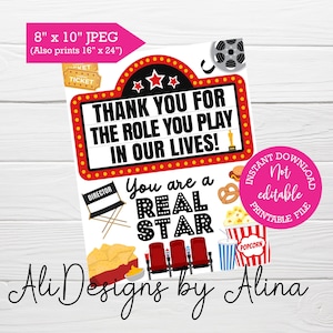 Movie Cinema Appreciation sign, Hollywood inspired, INSTANT download, Teacher and staff appreciation week, Employee thank you, Nurses day