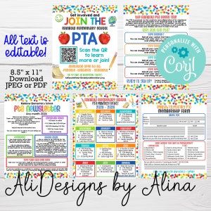 Editable PTA PTO Bundle Recruitment flyer Membership form, Monthly calendar, Newsletter Handout flyer, Pto Pta President mom, Meeting agenda