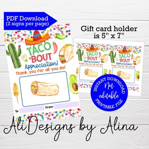 TACObout Appreciation, Mexican inspired gift card holder, Teacher week, Nacho average, Nurses day, Employee Volunteer, Thank you Printable