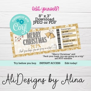 Modèle de carte d'embarquement, billet cadeau de Noël imprimable, billet de concert surprise, faux billet, billet d'avion, bon cadeau, billet d'entrée