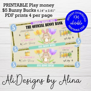 Hasendollars, DRUCKBARE Spielgeld, Ostergeld, fünf Dollarnoten, lustiges Geld, Last Minute Geschenk, Fundraiser Geld, Osterkorb Stuffer