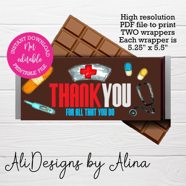 Nurse appreciation chocolate wrapper, Pediatric Nurses, Emergency Nurses Week, Printable PDF, Nurse gift ideas, CNA Week, Candy wrapper