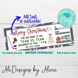 Hockey ticket EDITABLE template, Gift ticket for hockey game, Admission ticket, PRINTABLE Mock ticket, gift for husband, gift for boyfriend