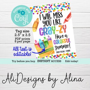 Laatste dag van schooltag voor kleurpotloden, zal je missen zoals CRAY-zy, BEWERKBARE tags, Afstudeercadeau, Gepersonaliseerde tag, cadeau van leraar