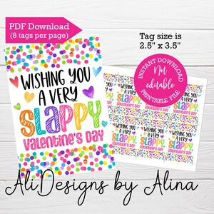 Slap bracelet Valentine&#39;s day tag, Kids Valentine cards, Slappy Valentine&#39;s day, school Valentine, Gift for friend, non candy Valentine gift
