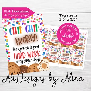 Chip chip Hooray we appreciate your hard work, PRINTABLE tags, INSTANT download, Teacher staff appreciation, Tag for cookies, Nurses day