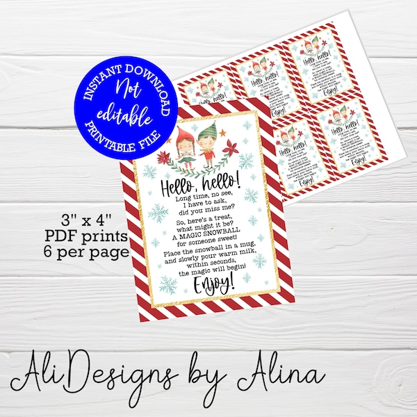 Hot chocolate bomb instructions, PRINTABLE tag, Cheap letter from elf, Magic Snowball, elf hot cocoa bomb tag, directions card, Elf activity