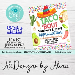 Teacher & Staff appreciation week EDITABLE flyer template, TACObout amazing teacher, Staff appreciation luncheon, Nurses and Medical Staff