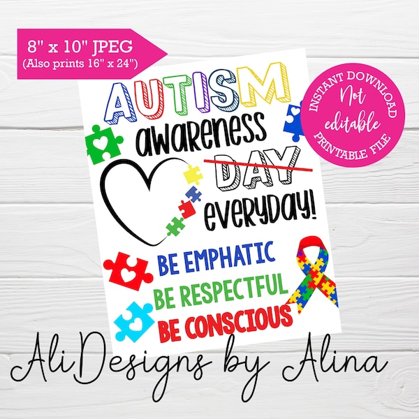 Autism awareness printable sign, autism month, family day health kids INSTANT download, Neurodiversity poster, Therapist Counselor Wall Sign