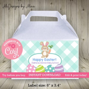 Caja a dos aguas de Pascua imprimible ETIQUETA Plantilla EDITABLE, caja de actividades para niños, etiqueta de caja de cartón de búsqueda de huevos de Pascua Caja de almuerzo del kit de actividades de Pascua
