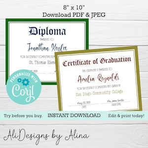 Senior Graduation druckbares Diplom, Klasse von 2024, Abschlusszertifikat, EDITIERBARE Vorlage, SOFORTIGER Download