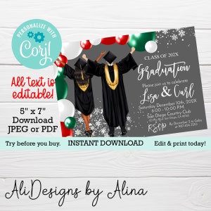 Christmas Graduation invite, EDITABLE Template, Class of 2024, They did it, Winter graduation party, PRINTABLE invitation PDF