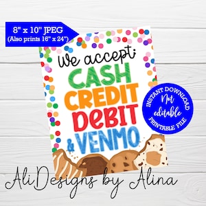 Wir akzeptieren Bargeld-Guthaben-Lastschrift und Venmo DRUCKBARE Zeichen, Keksstand, Mädchen-Cookie-Verkäufe, INSTANT-Download-Payment-Zeichen Cookie-Spendenaktion