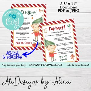 Elf arrival letter, I&#39;m back from elf, Christmas printable, EDITABLE Elf letters set, Hello from your elf, Elf Welcome, Christmas elf letter