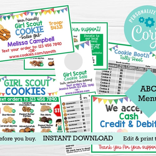 Business Cards for Girl Scout Cookie Sale ABC Menu 2022 | Etsy