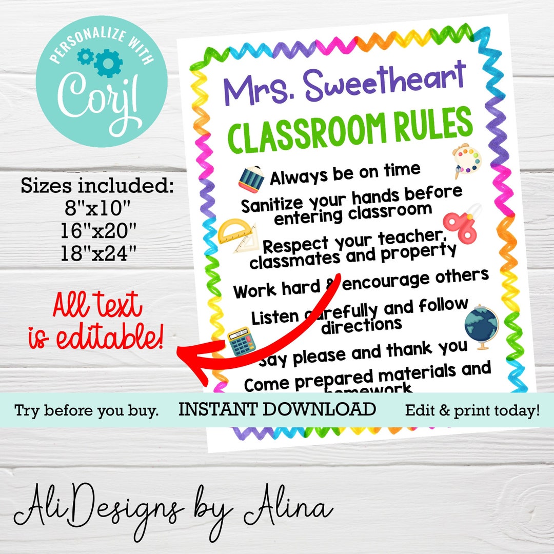 Classroom Rules, EDITABLE Poster, TEACHER Printables, Classroom ...
