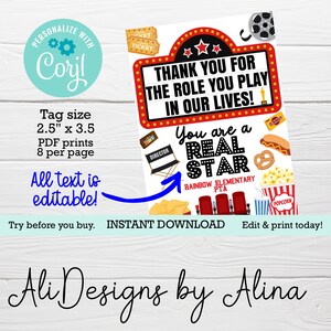 Movies theme, Hollywood Stars Teachers Staff appreciation week, EDITABLE bundle, calendar, room Service, Luncheon invite, tag sign, PTA PTO image 7