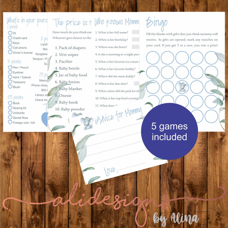 Baby shower games printable files
