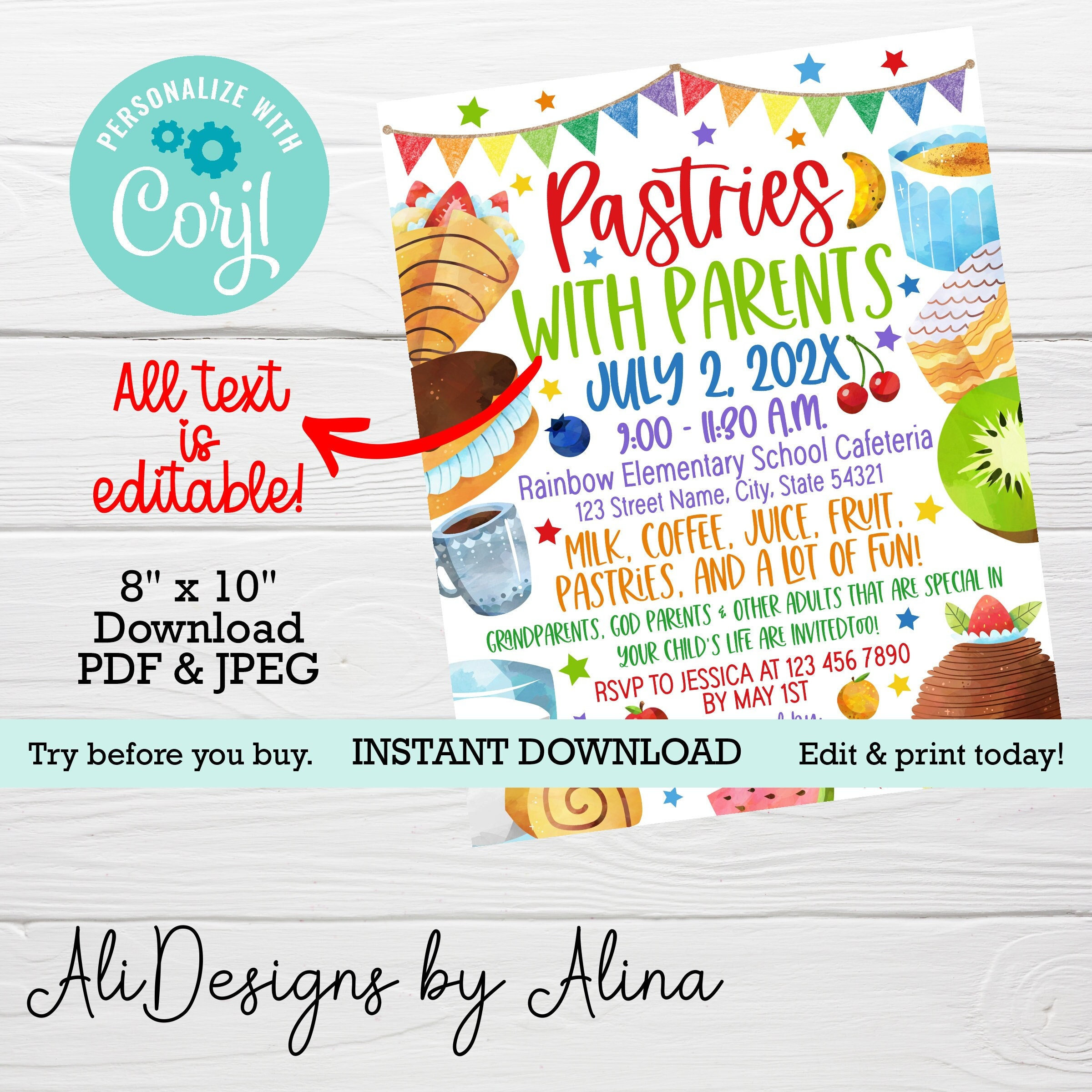 Pastries With Parents EDITABLE Flyer Breakfast Social Etsy