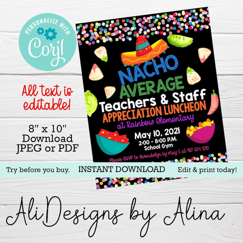 Nacho Average Teachers and Staff, Appreciation Week Flyer, EDITABLE ...