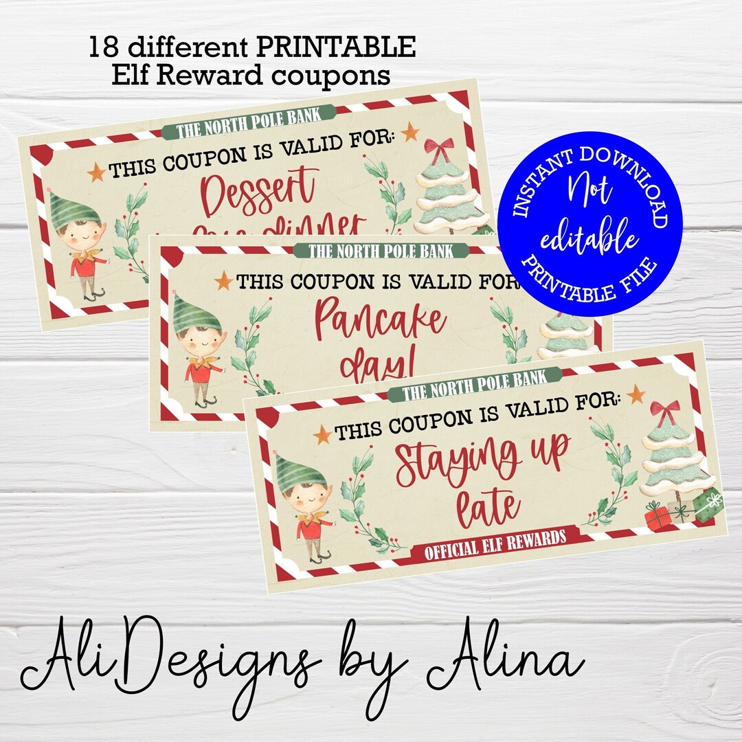 Christmas Coupons for Kids, Elf Reward PRINTABLE Cpupons, INSTANT