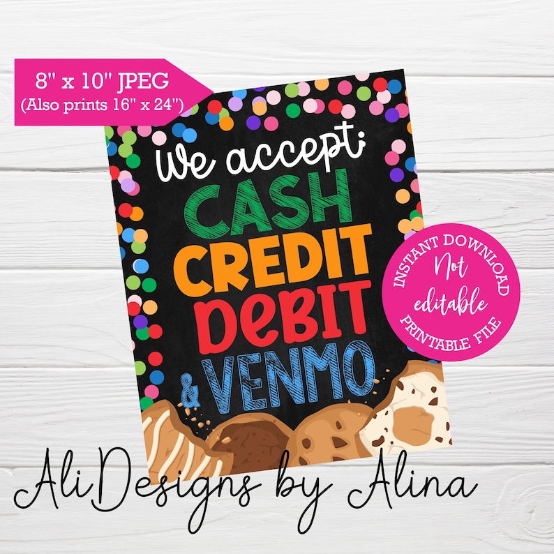 We Accept Cash We Accept Credit and Debit We Accept Venmo Etsy