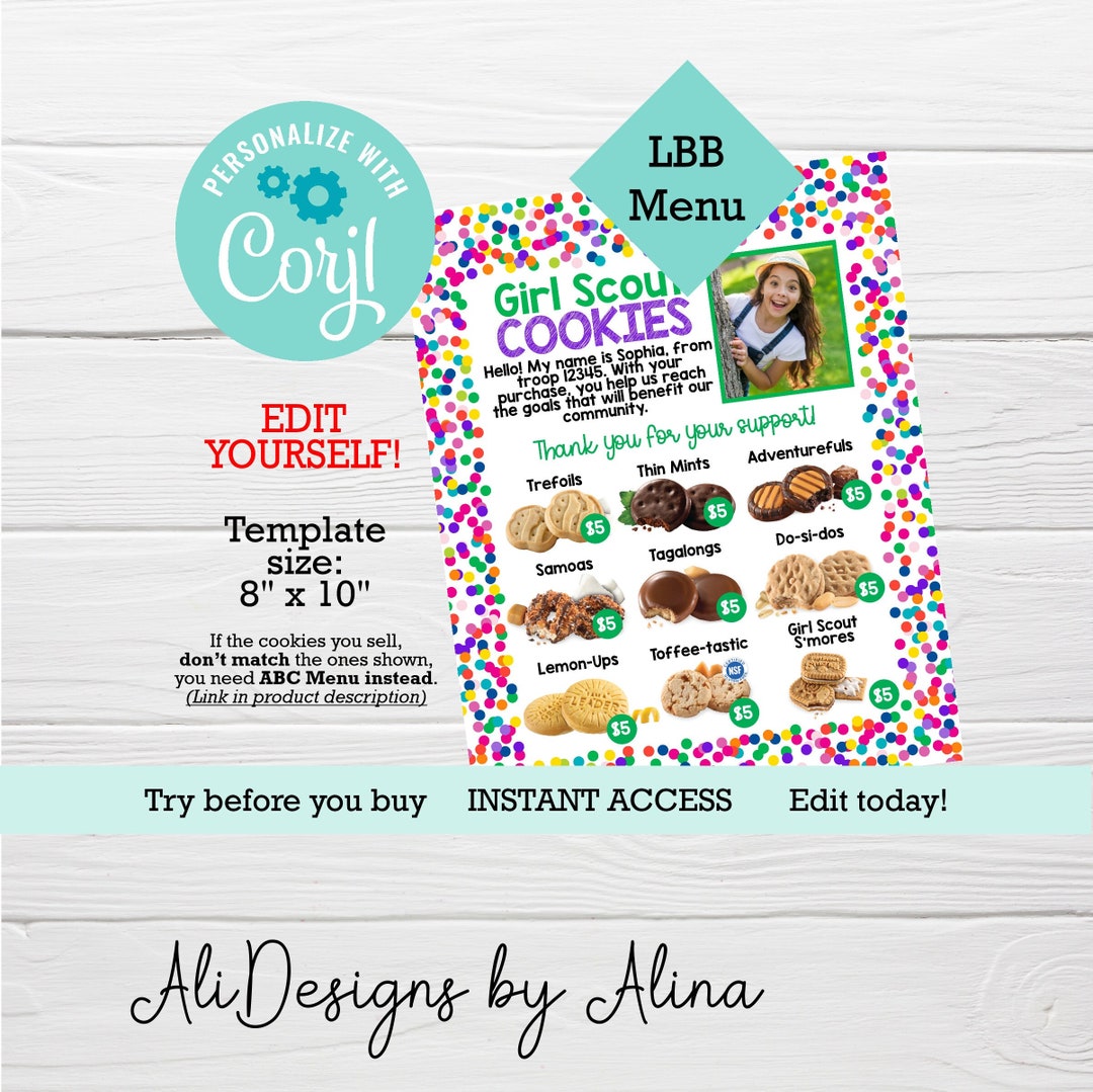 2024 Girl Scout Cookies Sale Flyer With Photo, LBB Menu, EDITABLE