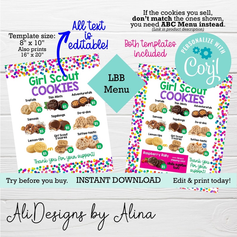2023 Girl Scout Cookie Sale Price List LBB Menu STOP for Etsy