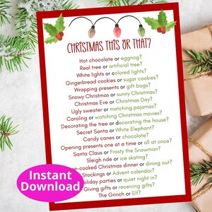 Christmas This or That Printable Game, Would you Rather Game, Christmas Party Gamer, Class Office Family Game, Christmas Game Download