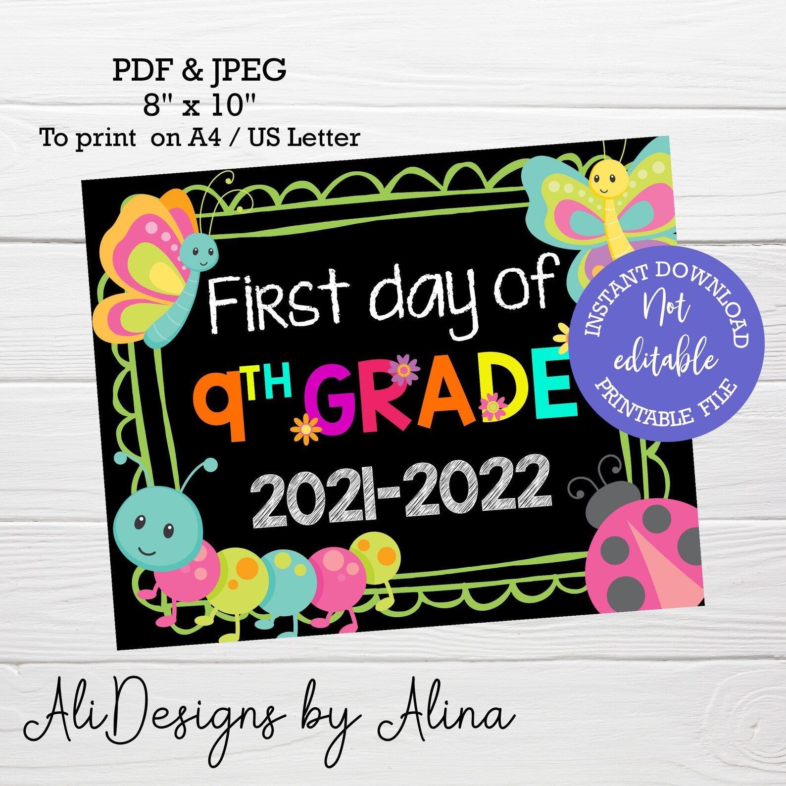 FIRST day of 9th Grade printable sign chalkboard photo prop | Etsy