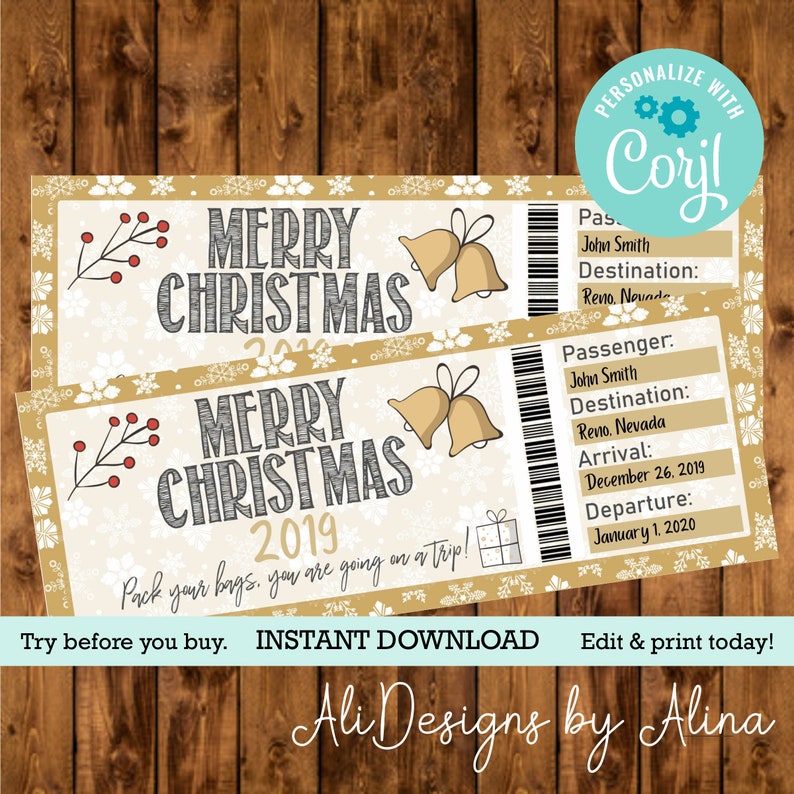 Christmas boarding pass printable Etsy