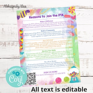 Reasons to Join the PTA or PTO Editable Flyer Template, Recruitment Poster for School Volunteer, PTA Volunteer Handout, School Invitation
