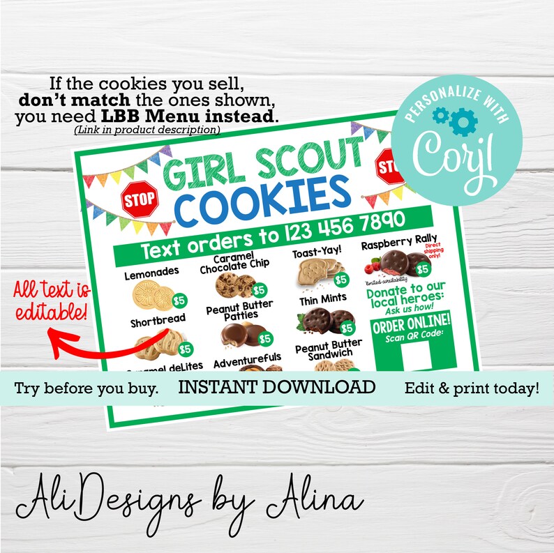Girl Scout 2023 Cookie Sale Menu PRINTABLE Yard Sign Drive Etsy Canada