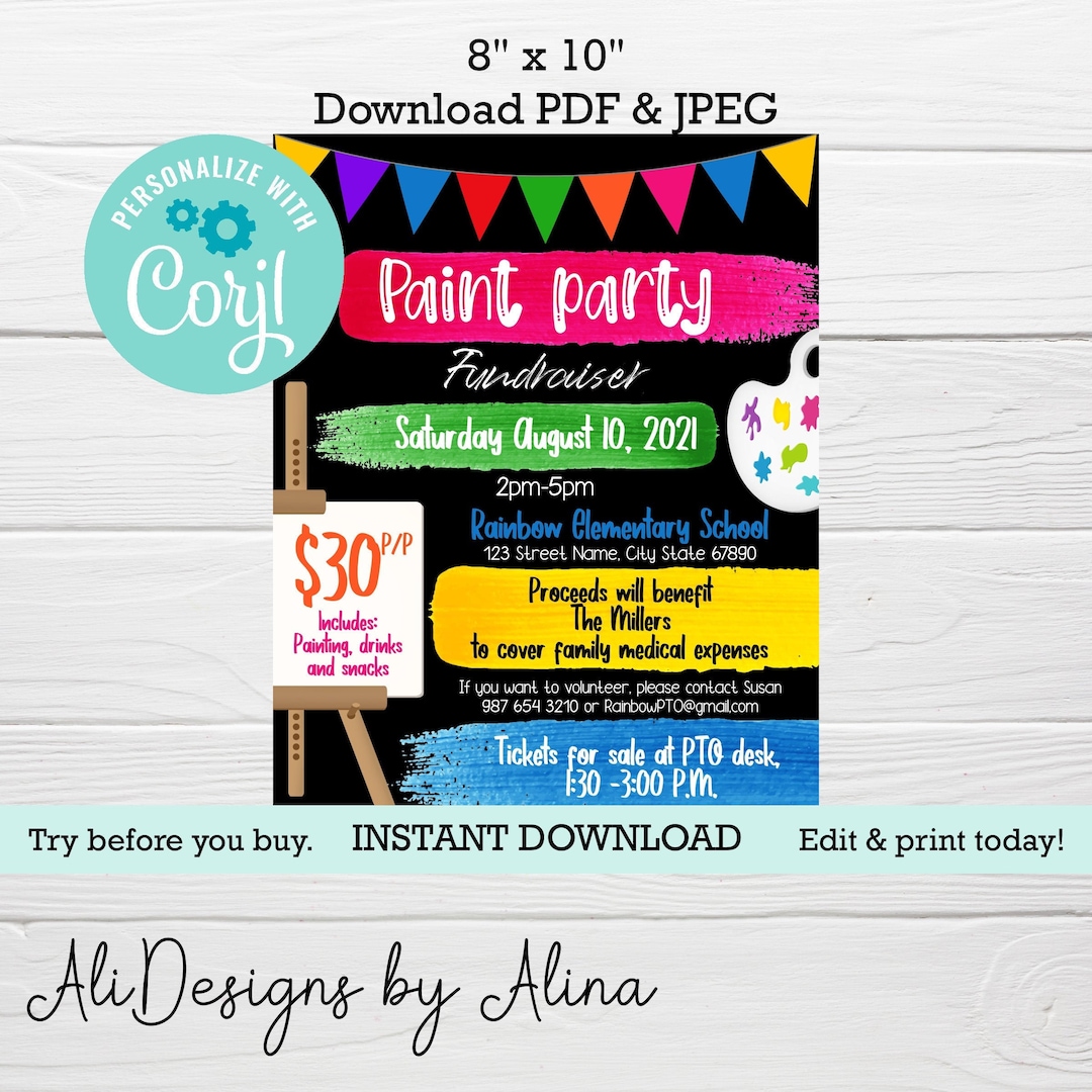Paint Party Fundraiser Flyer EDITABLE Template Family Night Etsy