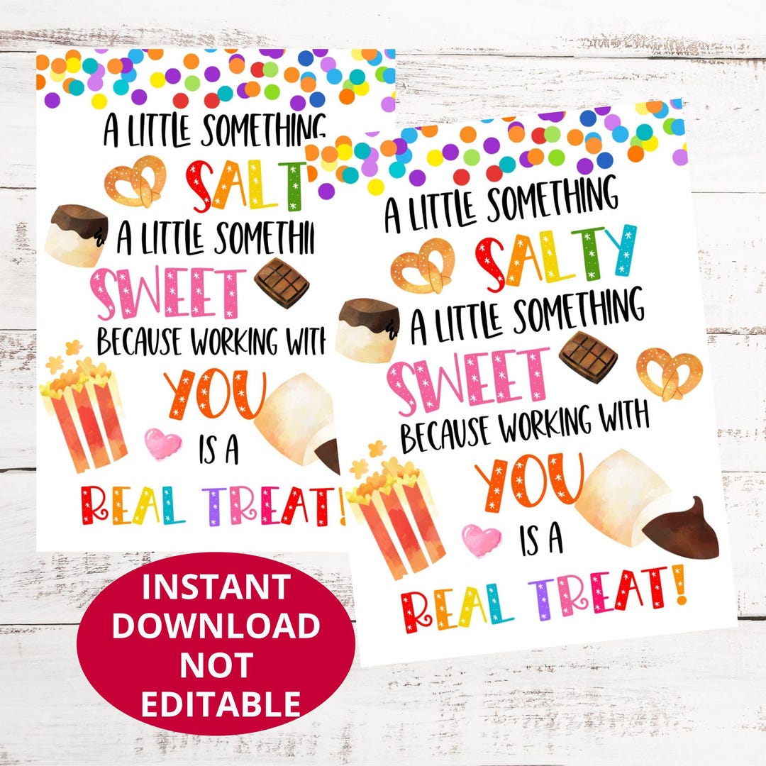 Teamwork Snack Notes Printable Tag for Snack, Working With You is a Treat, Coworker Teacher ...