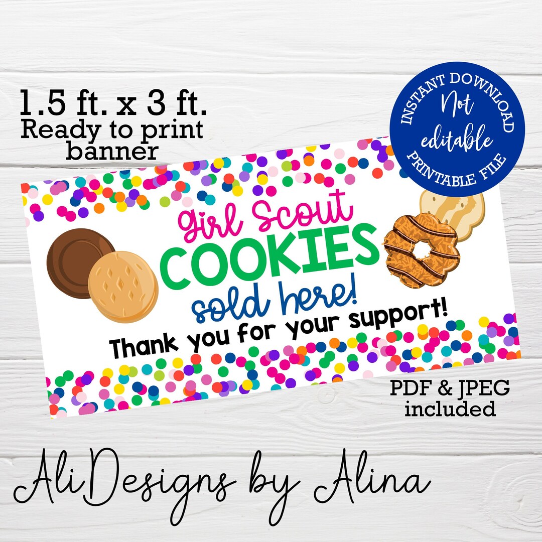 Cookies Sold Here PRINTABLE Banner, Cookie Booth Sign, Girl Scout